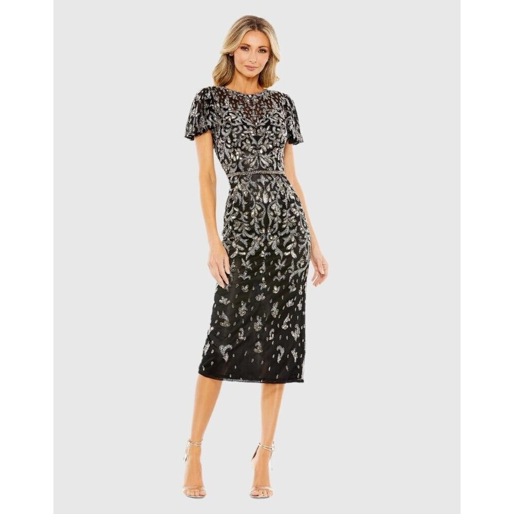 Mac Duggal 5727 Embellished High Neck Flutter Sleeve Dress Size 10